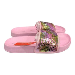 Joe Fresh Slide Sandals Girls Size 5 Pink Sequin Strap Beach Shoes Summer